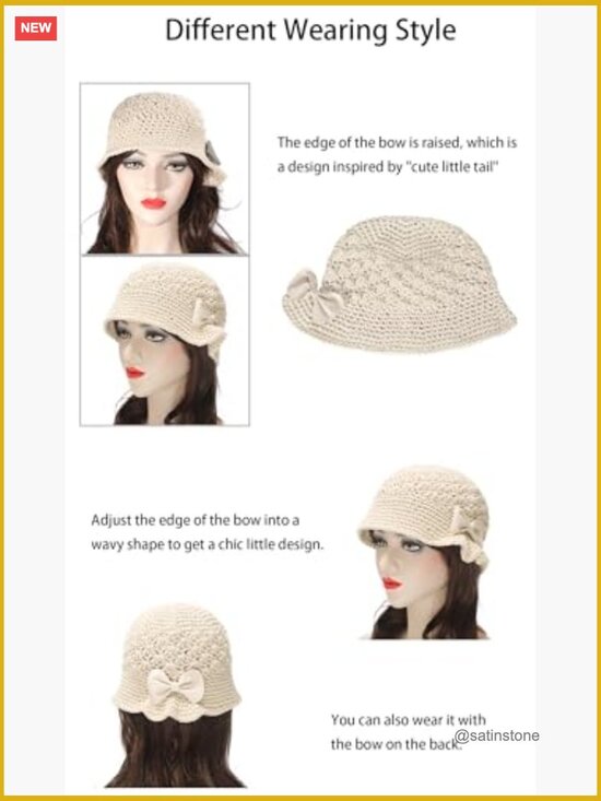 Crochet Bucket Hat Handmade Cotton Knit Cloche Bowler Hat main image 5